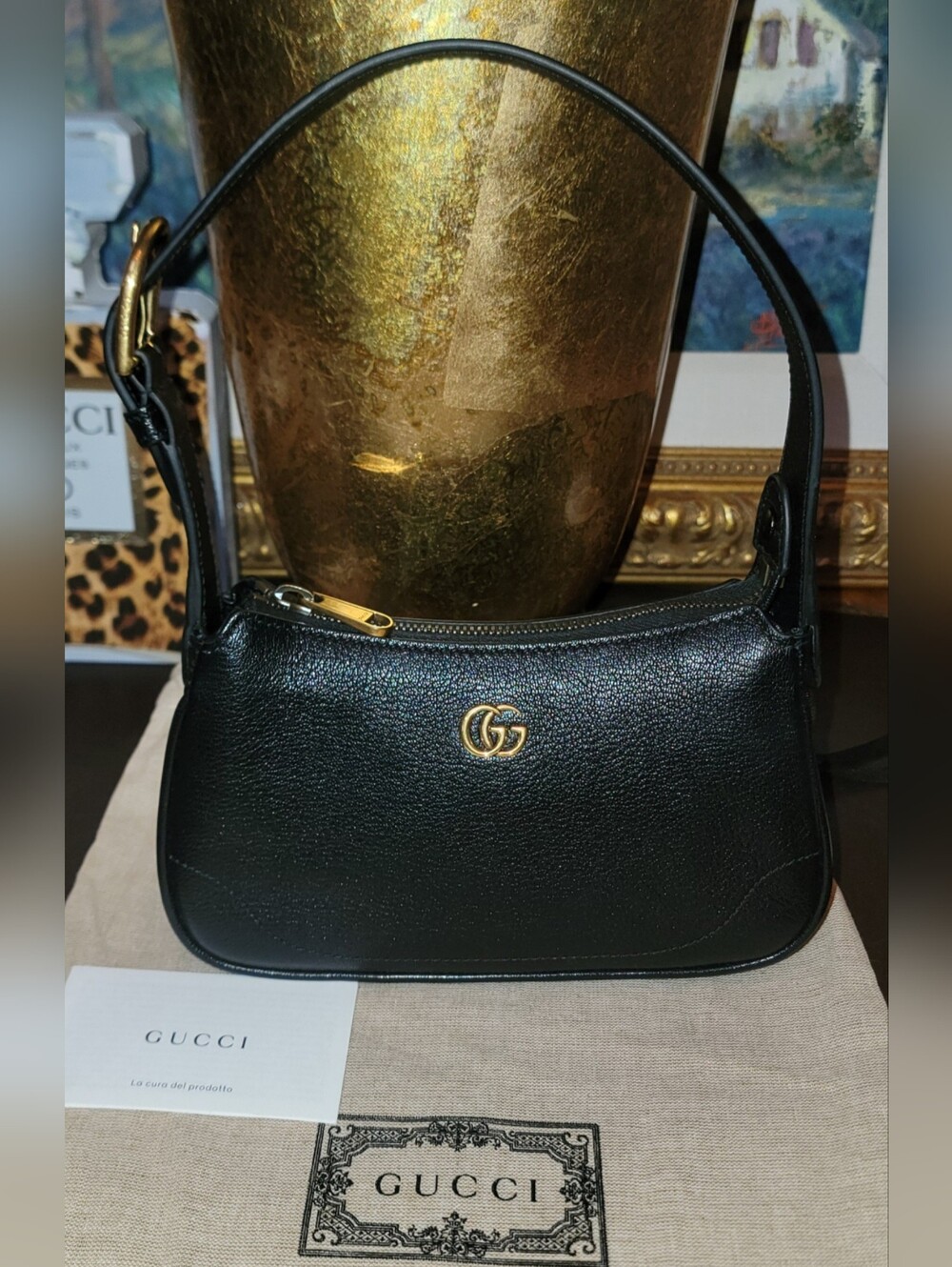 NWT Authentic Gucci Aphrodite Black Leather Mini Shoulder Bag
